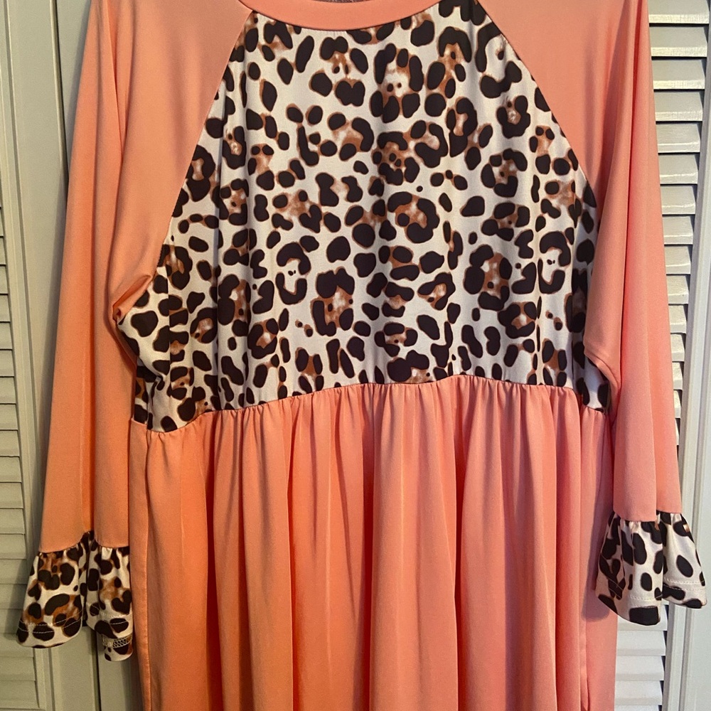 SHEIN Peach and Leopard Print Blouse